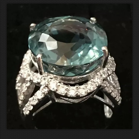 AQUA BLUE AQUAMARINE 16.80 CT.SAPP 925S RING SZ 7 NEW - Picture 3 of 10